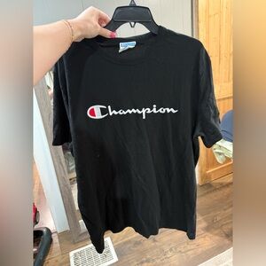 Champion Black Tee with White & Red Logo